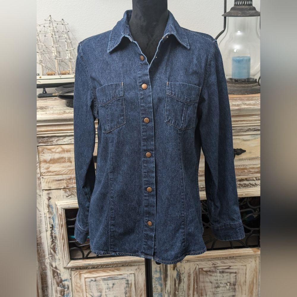 New York & Company Denim Shirt Jacket Size Large 100% Cotton Vintage